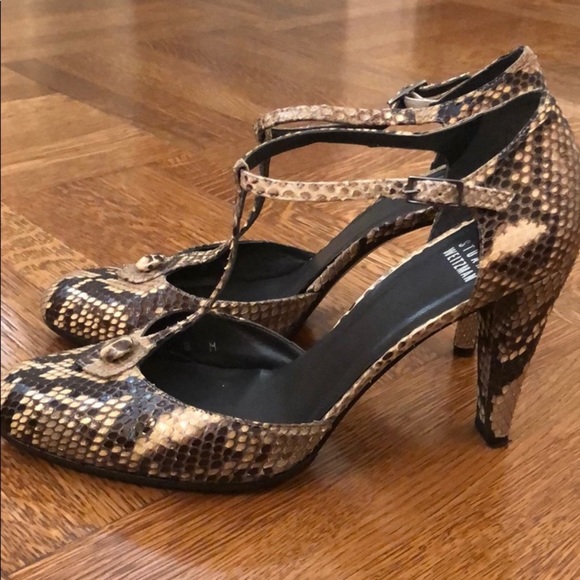 Stuart Weitzman T-Strap Snake Skin Heels - Picture 3 of 8